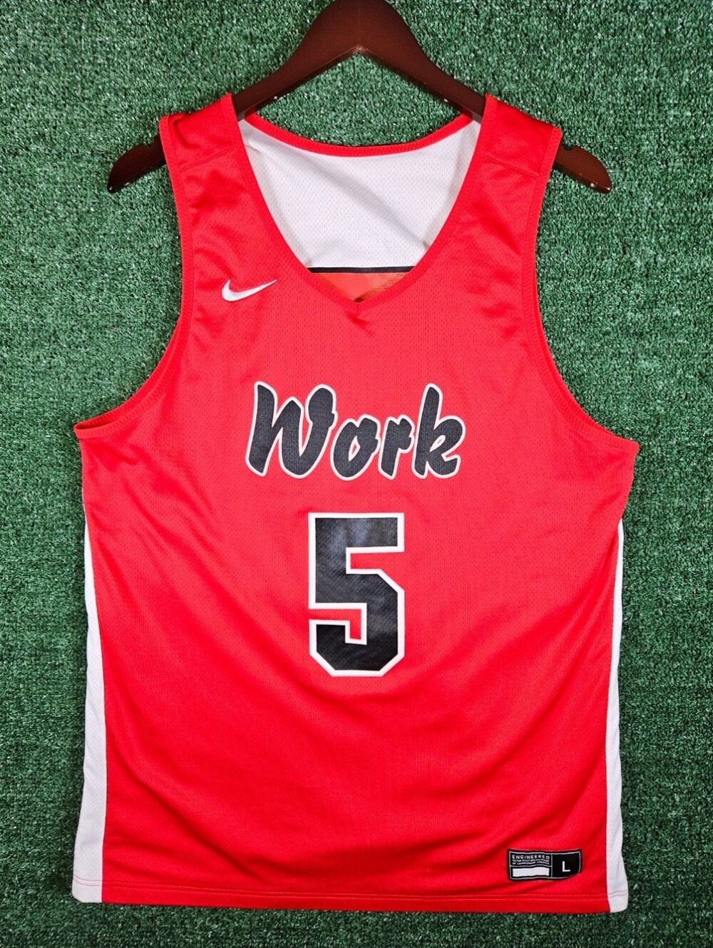 Nike Reversible "Work" #5 Basketball Jersey / Mens Size Large / Red & White